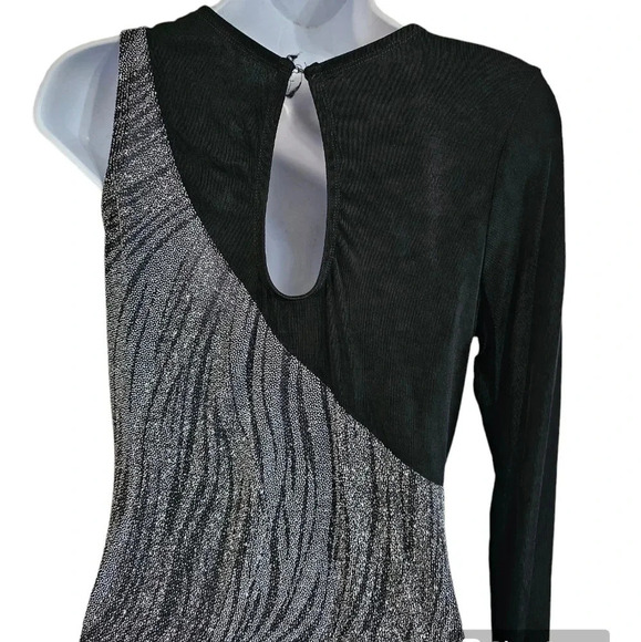 Style Plus Large Silver Black Sparkly Asymmetrical 90s Dance Performance Dress - Picture 3 of 7